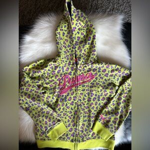 Puma ⚜️ Girls Lime & Purple Cheetah Design Hoodie
